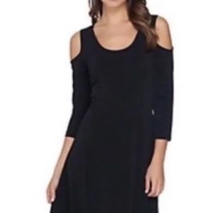 Susan Graver liquid knit season less black cold shoulder dress for any occasions